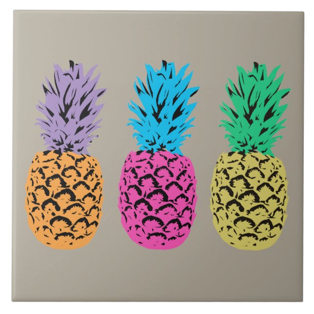 Colourful illustrated Pineapples Tile (Front)