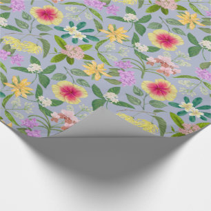 Colourful Illustrated Tropical Flowers Pattern Wrapping Paper