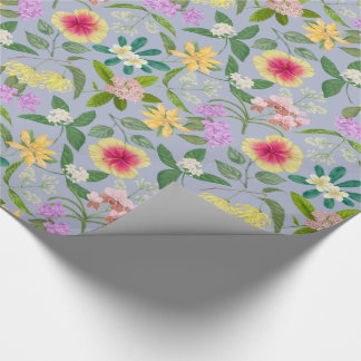 Colourful Illustrated Tropical Flowers Pattern Wrapping Paper