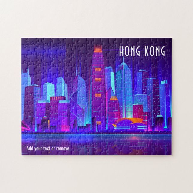 Colourful illustration city skyline of Hong Kong, Jigsaw Puzzle (Horizontal)