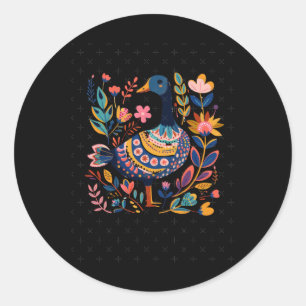 Colourful Illustration Of A Decorative Duck Surrou Classic Round Sticker