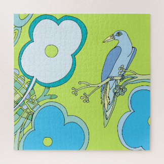 Colourful Illustration of Bird Flowers &Tree Jigsaw Puzzle