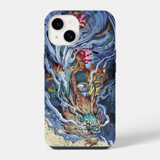 Colourful illustration of Chinese dragon, mythical iPhone 14 Case