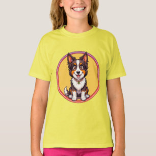 Colourful Illustration of Happy Dog Sitting T-Shirt