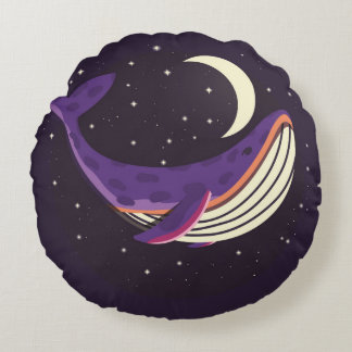 Colourful illustration portrait of cute whale in s round cushion