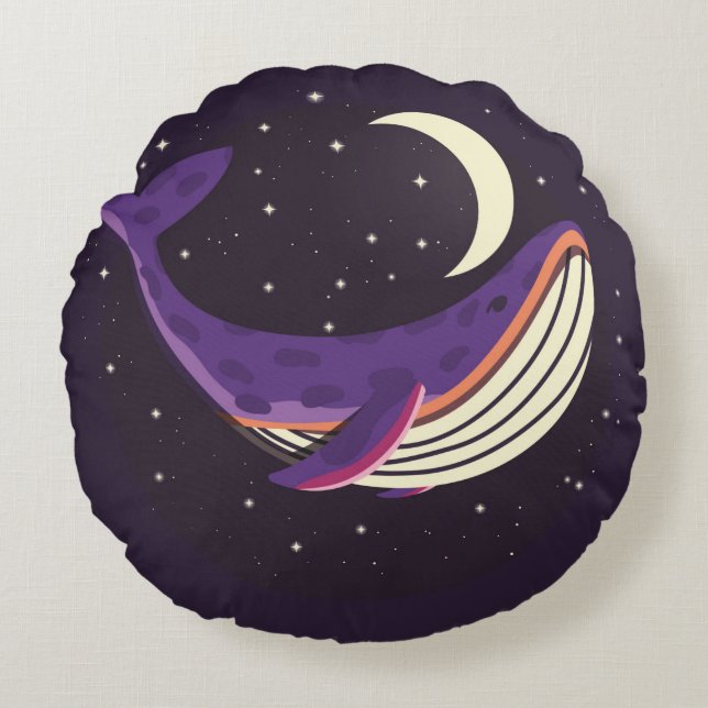 Colourful illustration portrait of cute whale in s round cushion (Front)
