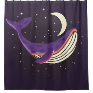 Colourful illustration portrait of cute whale in s shower curtain