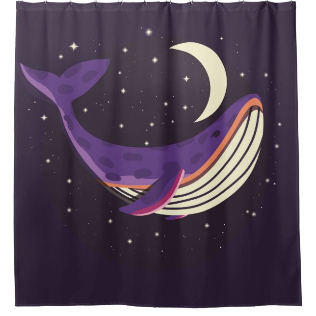 Colourful illustration portrait of cute whale in s shower curtain (Front)
