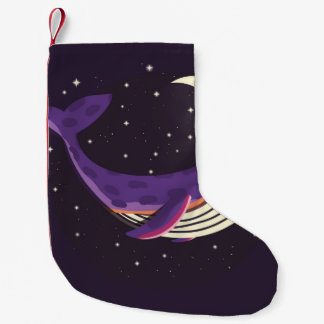 Colourful illustration portrait of cute whale in s small christmas stocking