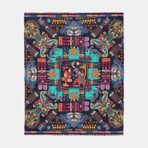 Colourful illustration with decorative animals and fleece blanket