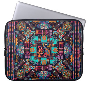 Colourful illustration with decorative animals and laptop sleeve