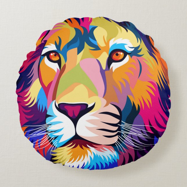 colourful illustrations, a lion, simple design - v round cushion (Front)