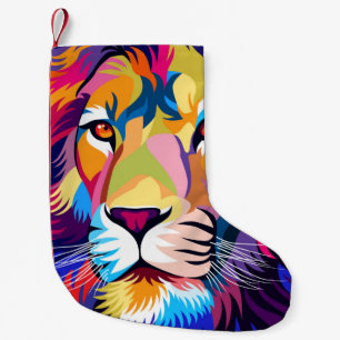 colourful illustrations, a lion, simple design - v small christmas stocking