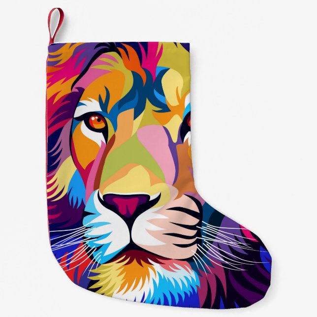 colourful illustrations, a lion, simple design - v small christmas stocking (Front)