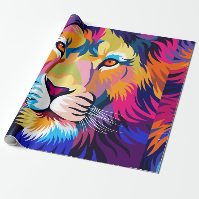 colourful illustrations, a lion, simple design - v wrapping paper (Unrolled)