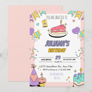 Colourful Illustrative Birthday Party Invitation
