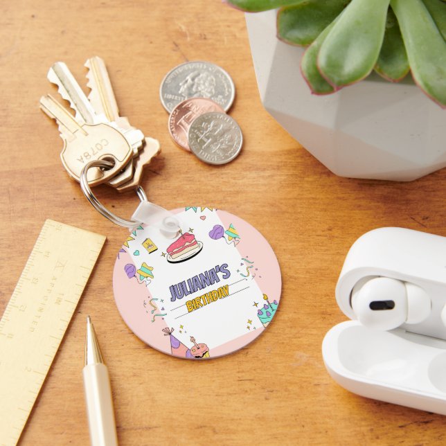 Colourful Illustrative Birthday Party  Key Ring (Desk)