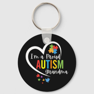 Colourful I'm A Proud Grandma Love Heart Autism Aw Key Ring