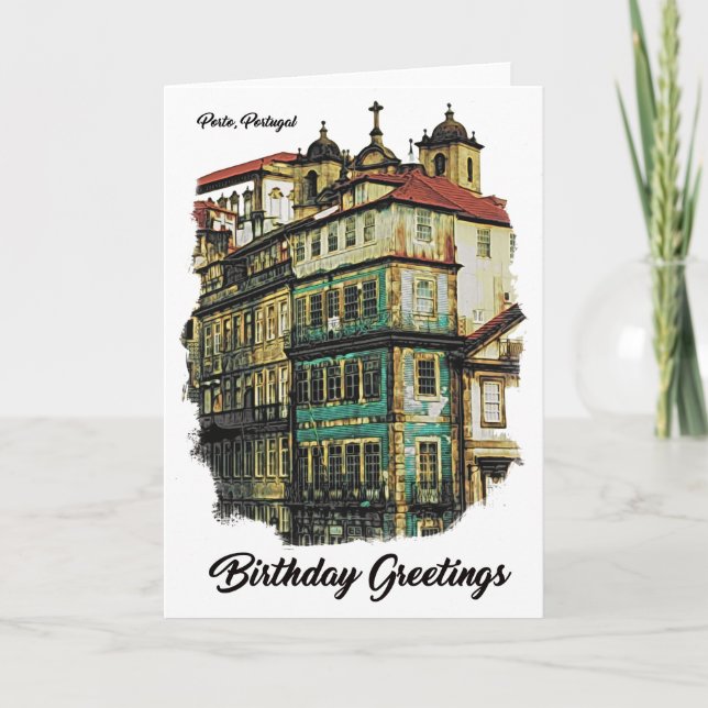 Colourful image of Porto, Portugal Birthday Card (Front)