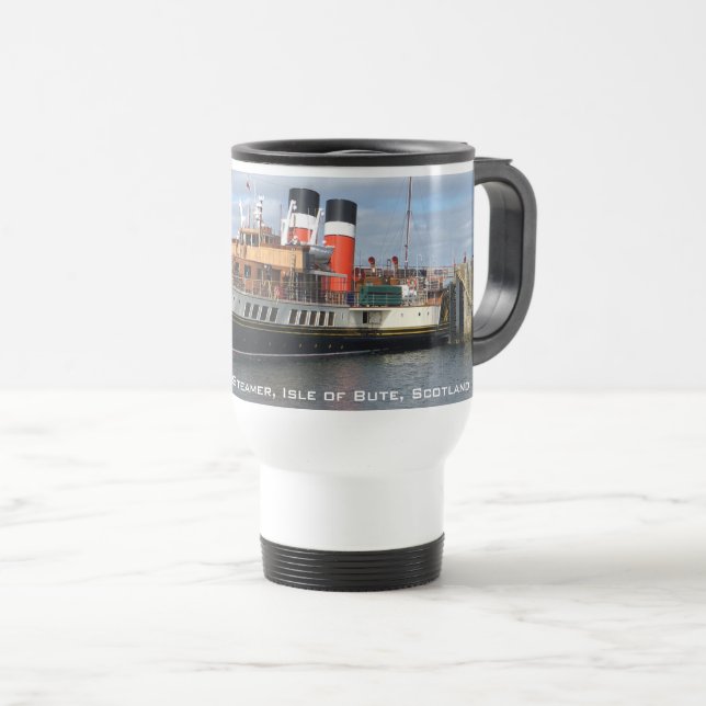 Colourful Image of Waverley Paddle Steamer on a Travel Mug (Front Right)