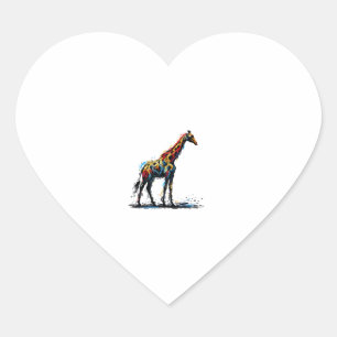 Colourful Impressionism Style Animal Lover Giraffe Heart Sticker