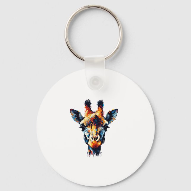Colourful Impressionism Style Animal Lover Giraffe Key Ring (Front)