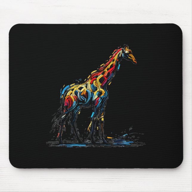 Colourful Impressionism Style Animal Lover Giraffe Mouse Mat (Front)