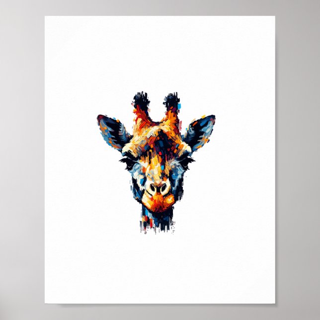 Colourful Impressionism Style Animal Lover Giraffe Poster (Front)