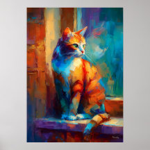Colourful Impressionist Cat Animal Painting