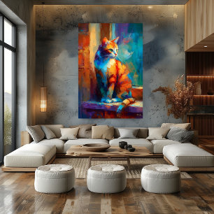 Colourful Impressionist Cat Animal Painting Poster