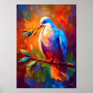 Colourful Impressionist Dove of Peace with Olive B Poster
