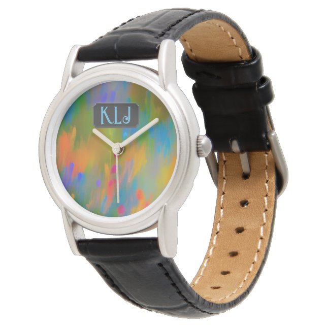 Colourful Impressionist Style Paint - own initials Watch (Angled)