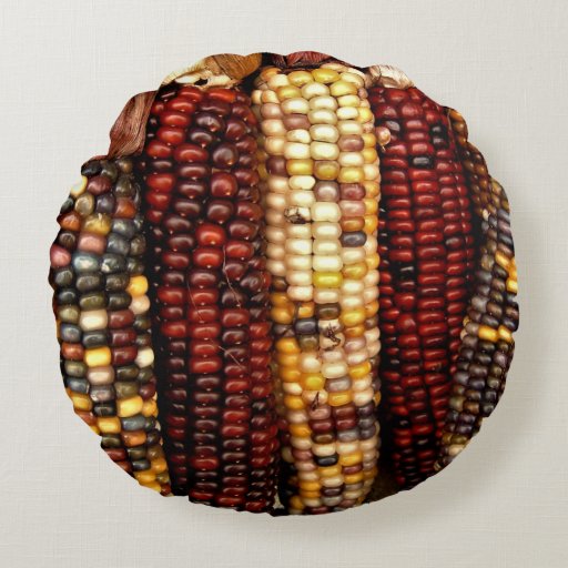 Image of Colourful Indian Corn Kernels Photo Round Cushion