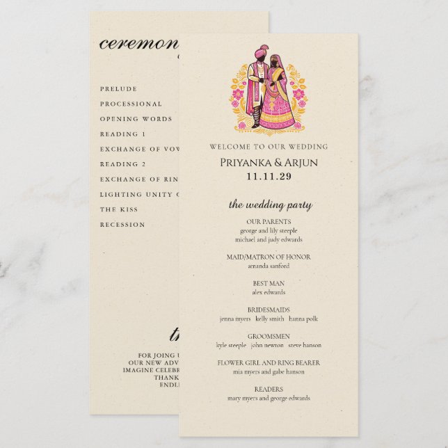 Colourful Indian Couple Ceremony Program (Front/Back)