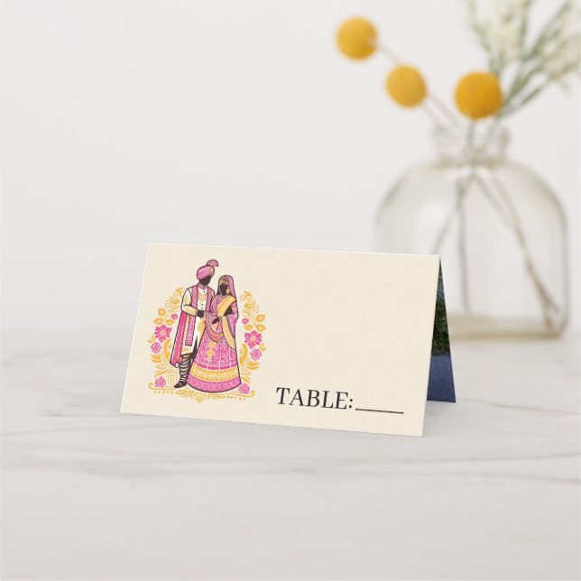 Colourful Indian Couple Place Card (Front)