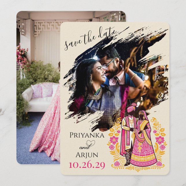 Colourful Indian Couple Save The Date (Front/Back)