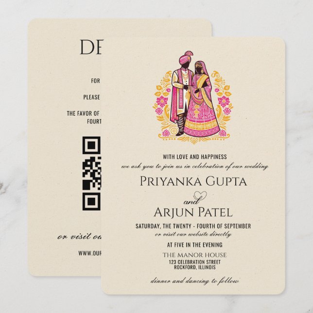 Colourful Indian Couple Wedding Invitation (Front/Back)