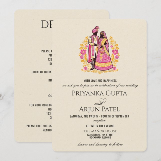 Colourful Indian Couple Wedding Invitation (Front/Back)