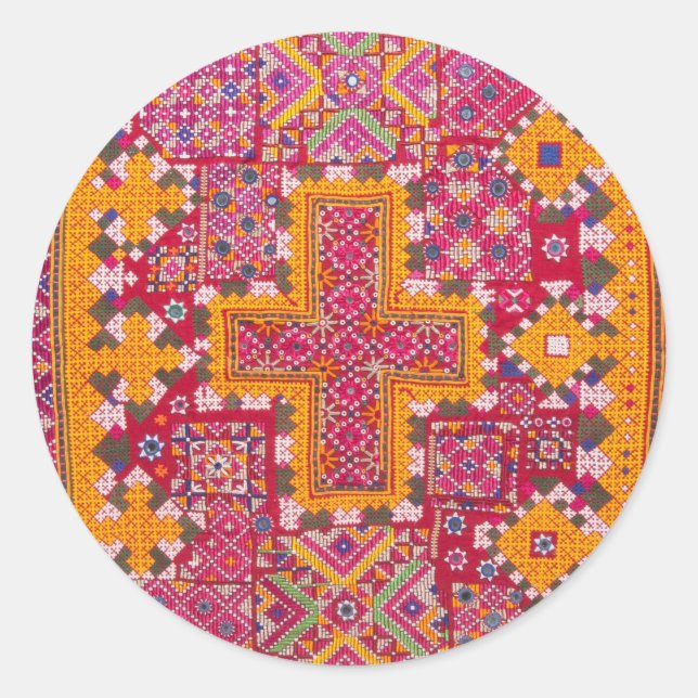 Colourful Indian Embroidery Print Classic Round Sticker (Front)