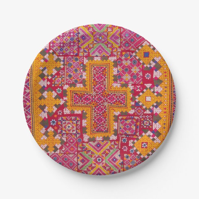 Colourful Indian Embroidery Print Paper Plate (Front)