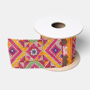 Colourful Indian Embroidery Print Satin Ribbon