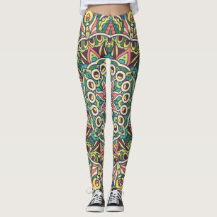 Colourful Indian Mexican Ethnic Oriental Rug Manda Leggings