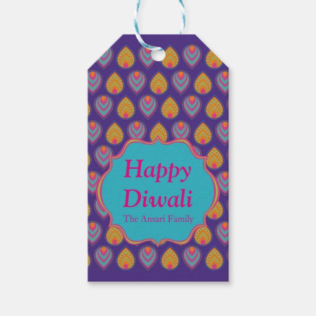 Colourful Indian Pattern Diwali Gift Tags (Front)
