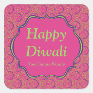 Colourful Indian Pattern Diwali Party Favour Square Sticker