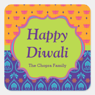 Colourful Indian Pattern Diwali Party Favour Square Sticker