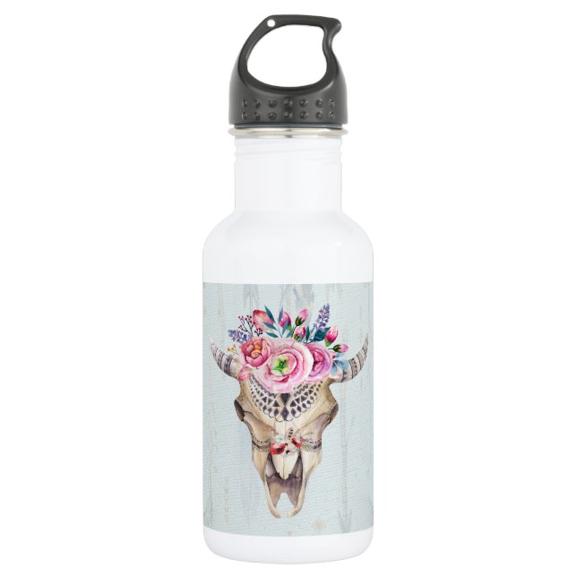 Colourful Indian Symbols Bull Skull 532 Ml Water Bottle (Front)