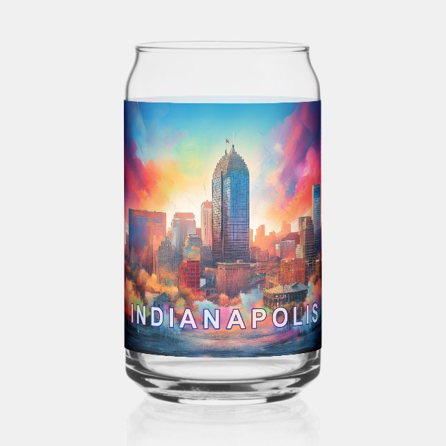 Colourful Indianapolis Skyline Can Glass (Back)