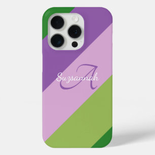 Colourful Initial Letter Monogram & Diagonal Strip iPhone 15 Pro Case
