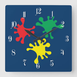 Colourful ink blots square wall clock