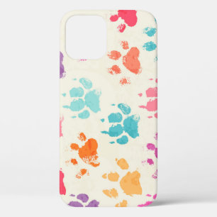 Colourful ink, messy dog paws iPhone 12 case